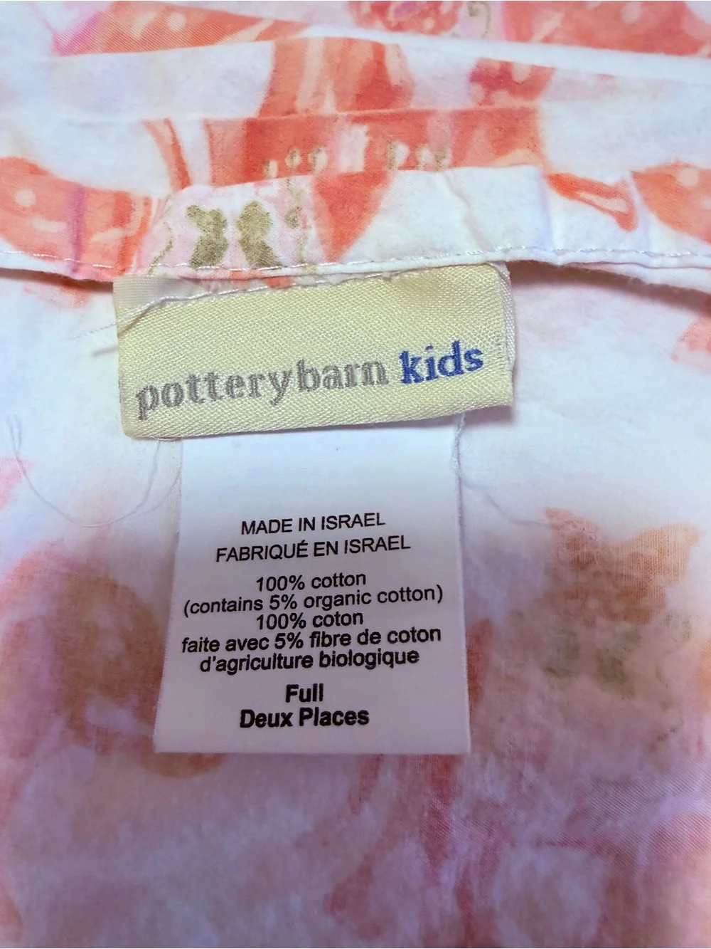 Pottery Barn Kids Stella Elephant Full Flat Sheet Pink Coral Organic cotton